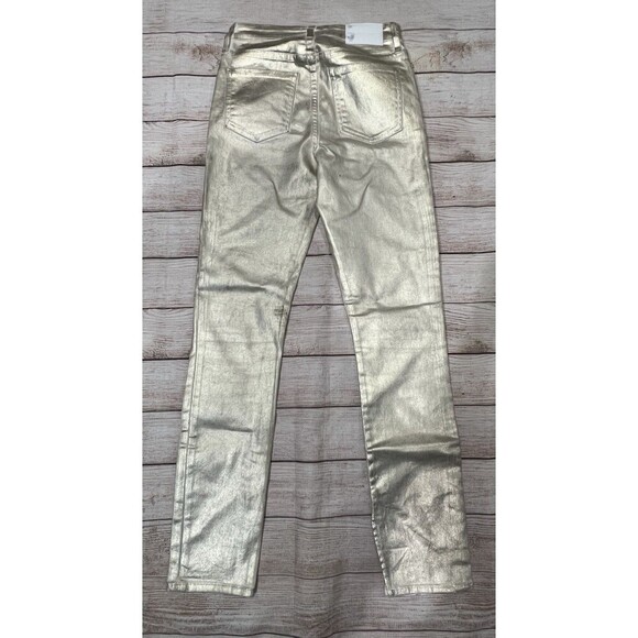 JONATHAN SIMKHAI Rae Gold Coated High Rise Skinny Jeans Sz 25 Split Hem - Picture 4 of 8